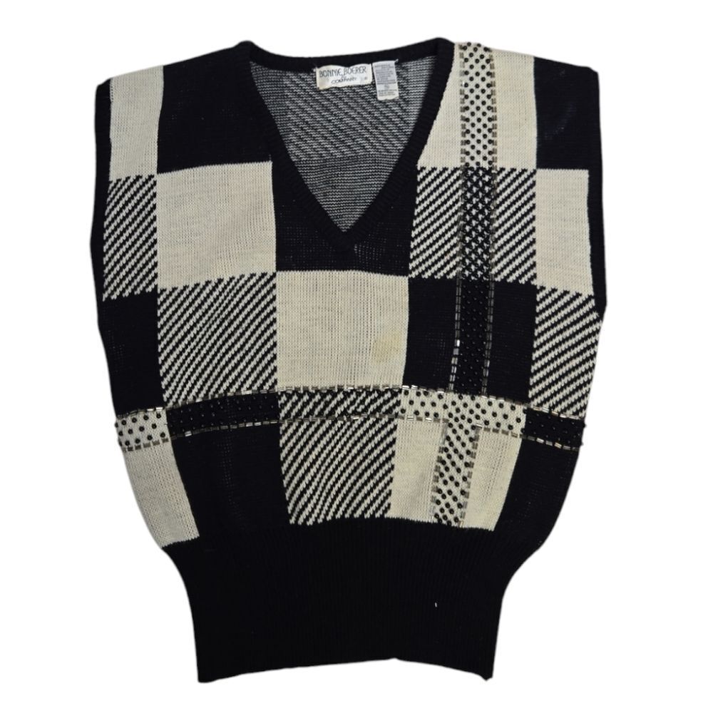 VINTAGE 80s plaid goth beaded dark academia sweater vest S